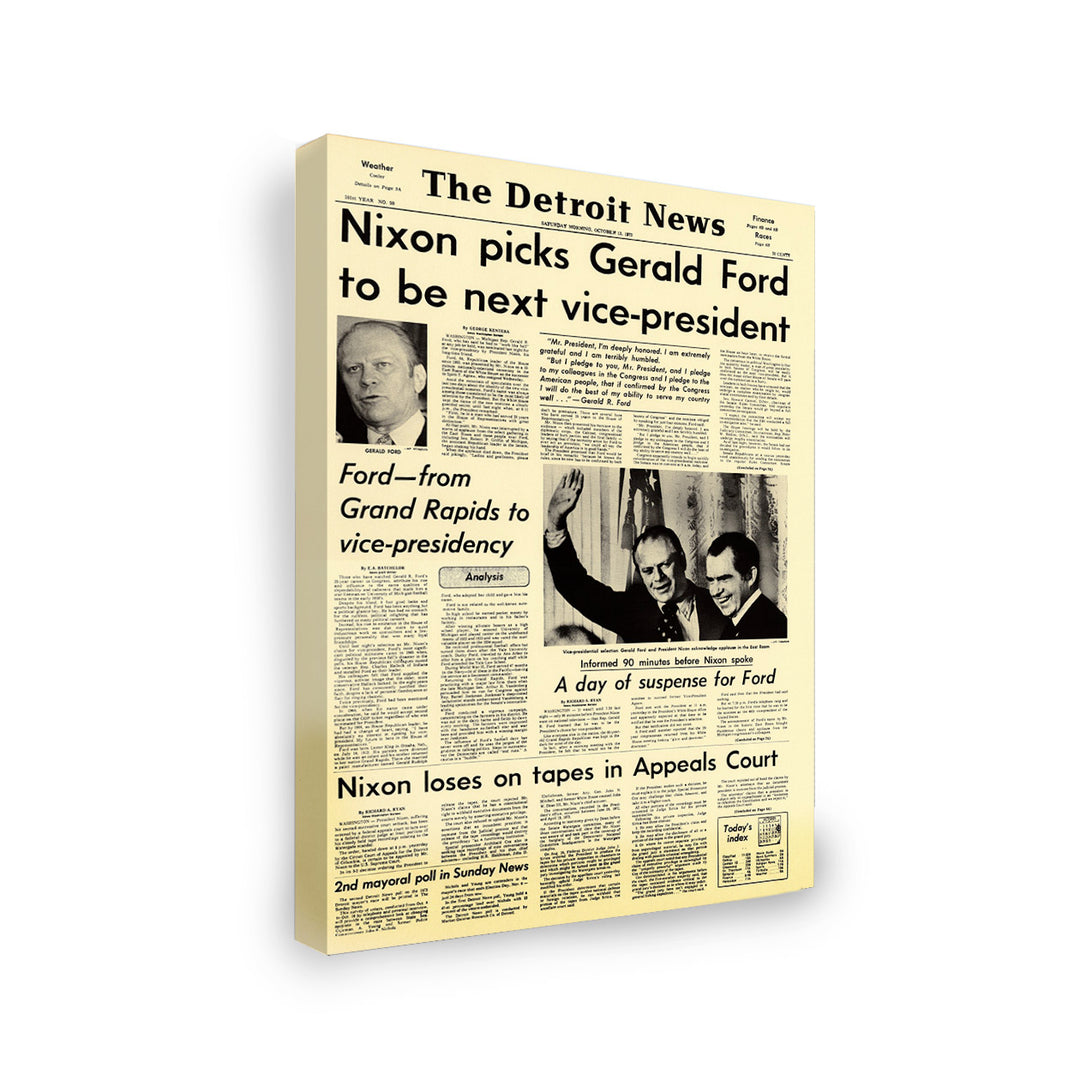 Gallery Wrapped Canvas- Front Pages- Nixon Picks Gerald Ford To Be Next Vice-President