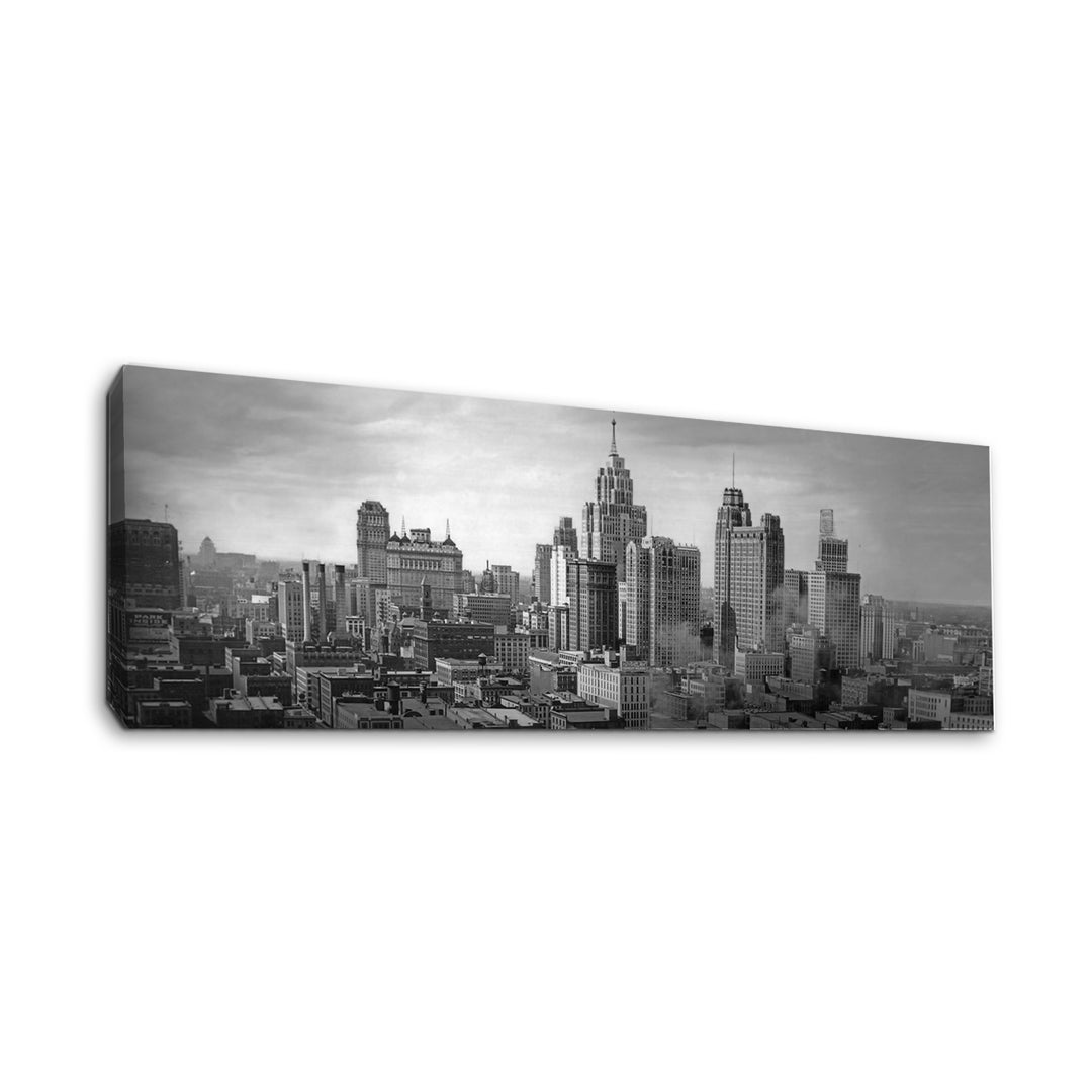 Gallery Wrapped Canvas- Detroit Skyline- 1940's The Loop Downtown Skyline