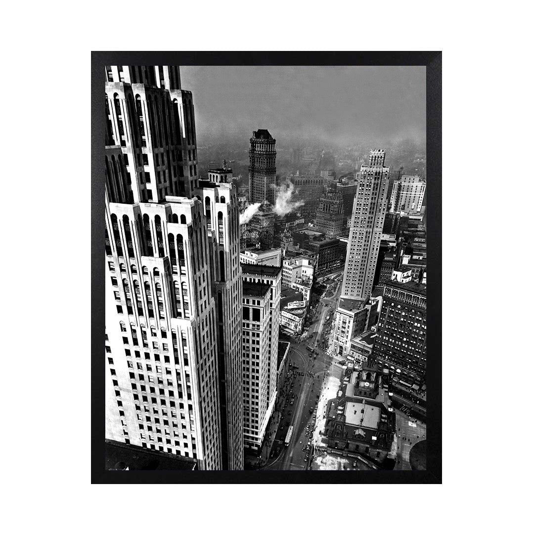 Framed Canvas Photos - DETROIT AERIAL SKYLINE VIEW