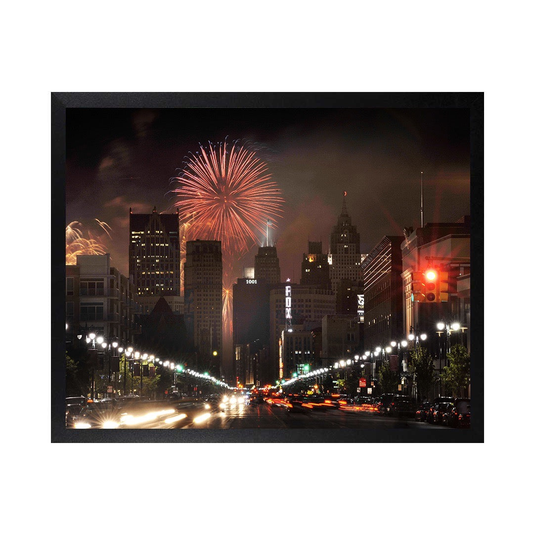 Framed Canvas Photos - DETROIT WOODWARD AVE FIREWORKS