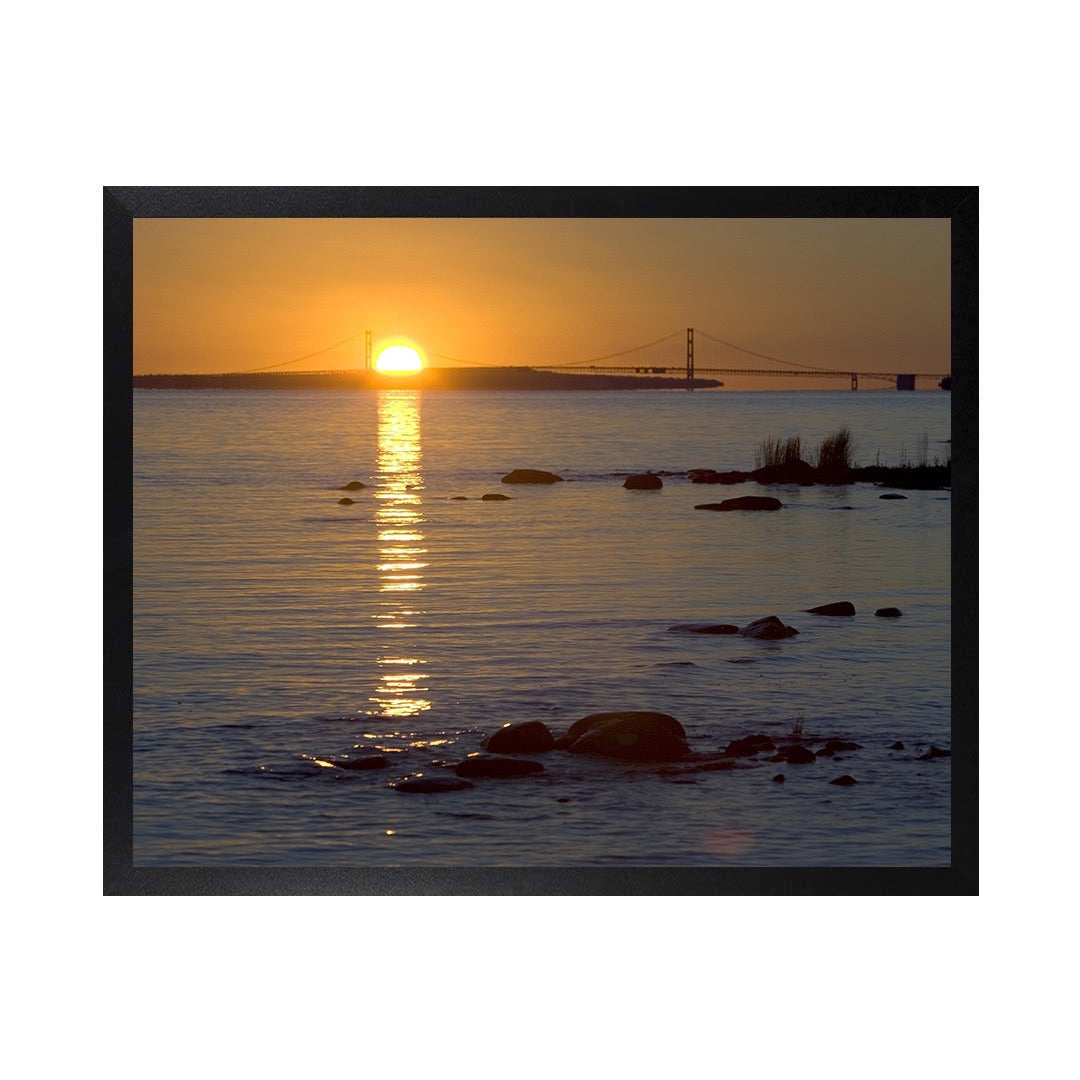 Framed Canvas Photos - MICHIGAN SUNRISE OVER MACKINAC BRIDGE