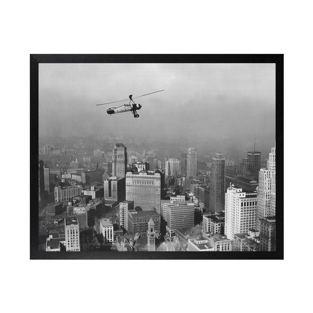 Framed Canvas Photos - AERIAL VIEW OF DETROIT SKYLINE