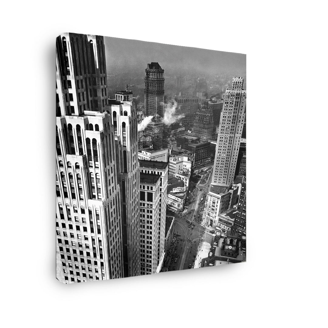 GALLERY WRAPPED CANVAS - DETROIT AERIAL SKYLINE VIEW