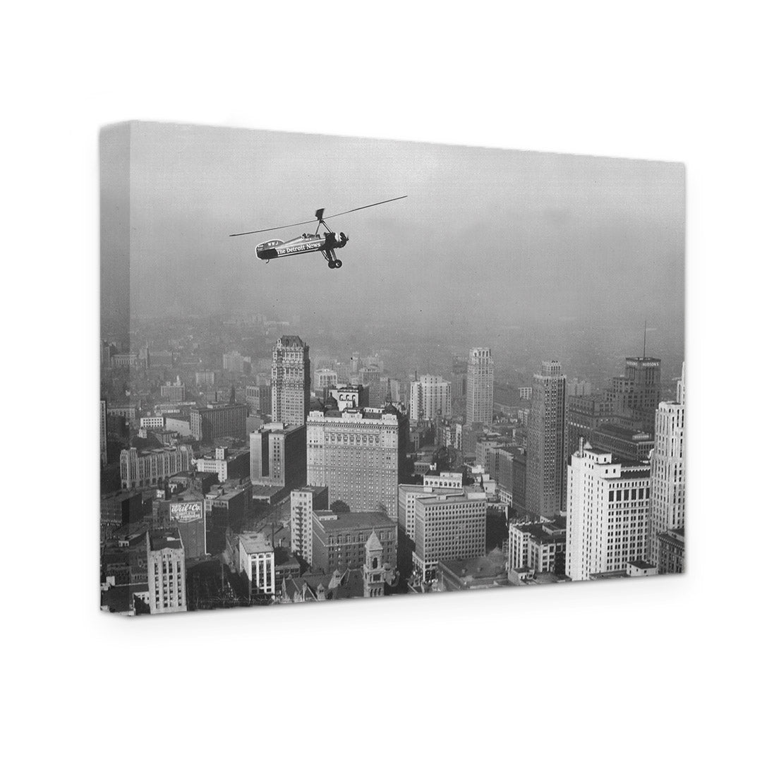 GALLERY WRAPPED CANVAS - AERIAL VIEW OF DETROIT SKYLINE