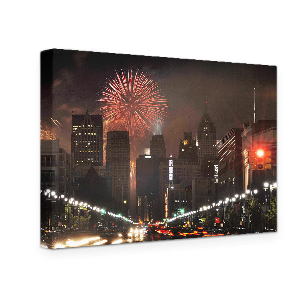 GALLERY WRAPPED CANVAS -  DETROIT WOODWARD AVE FIREWORKS