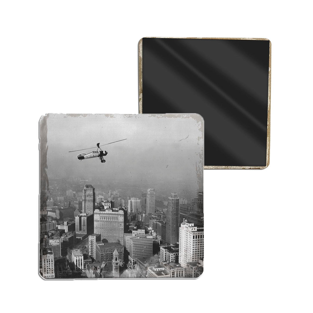 Stone Magnets - AERIAL VIEW OF DETROIT SKYLINE