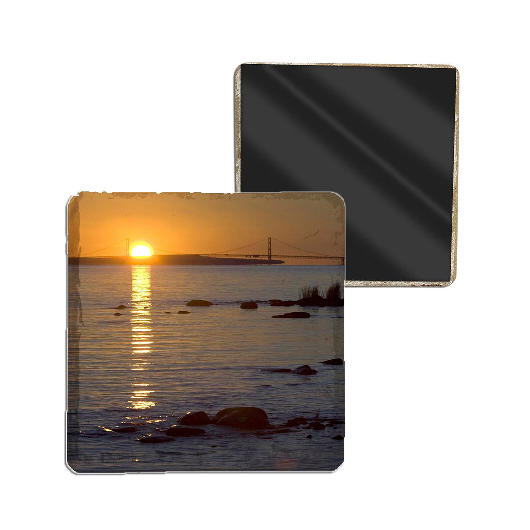 Stone Magnets - MICHIGAN SUNRISE OVER MACKINAC BRIDGE