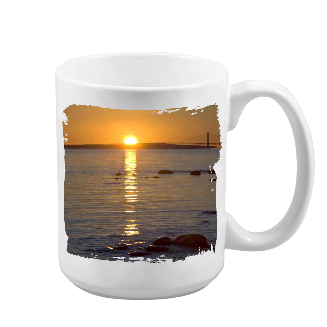 MUG 15oz - MICHIGAN SUNRISE OVER MACKINAC BRIDGE