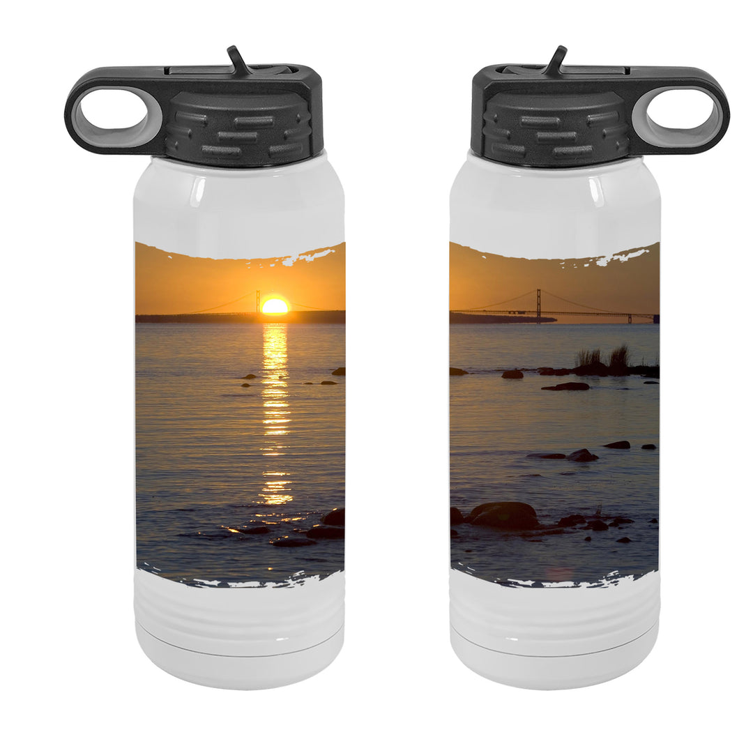 WATER BOTTLE 30oz - MICHIGAN SUNRISE OVER MACKINAC BRIDGE