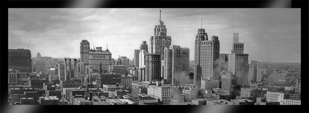 Framed Canvas- Detroit Skyline- 1940's The Loop Downtown Skyline