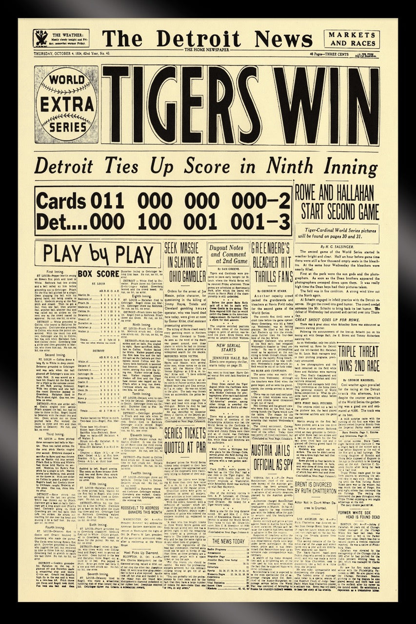FRAMED- Front Pages- Tigers Win