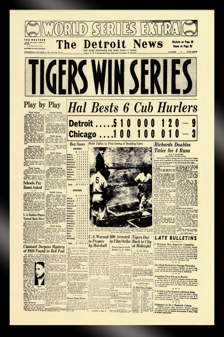 FRAMED- Front Pages- Tigers Win Series