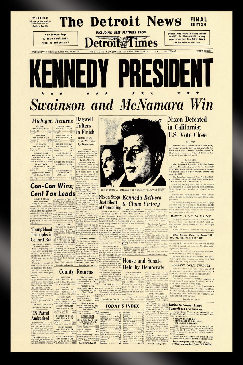 FRAMED- Front Pages- Kennedy President