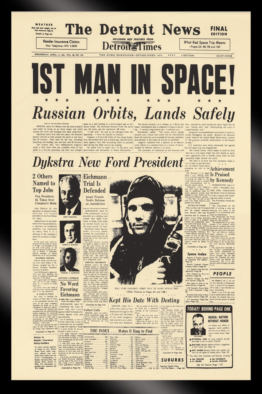 FRAMED- Front Pages- First Man In Space