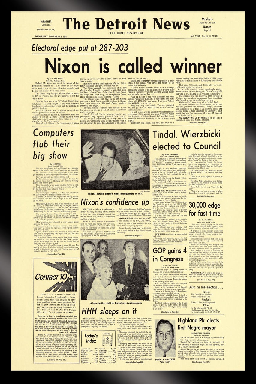 FRAMED- Front Pages- Nixon Is Called A Winner