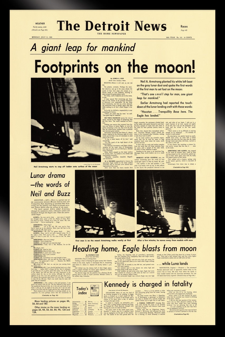 FRAMED- Front Pages- Footprints On The Moon