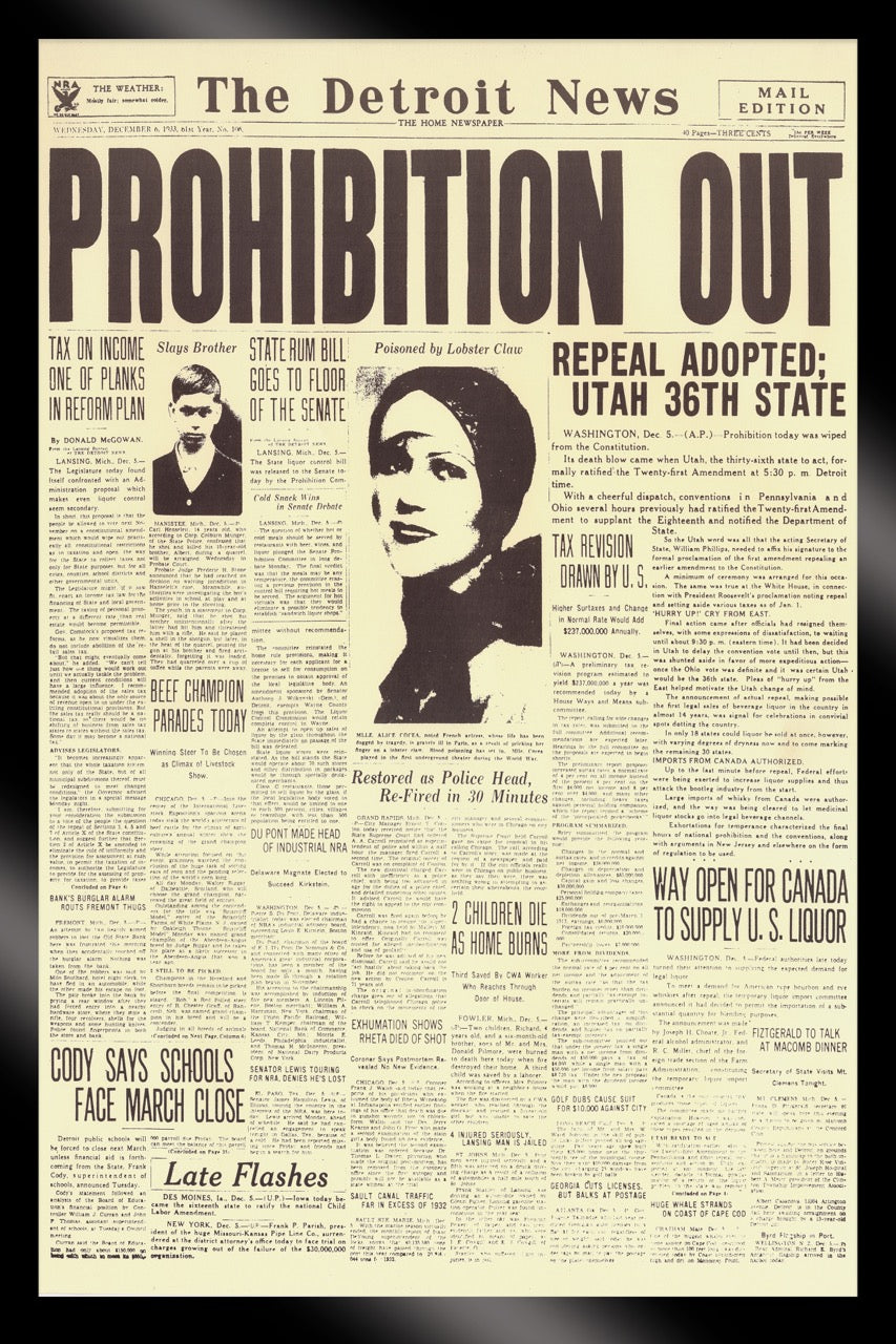 Framed- Front Pages- Prohibition Out