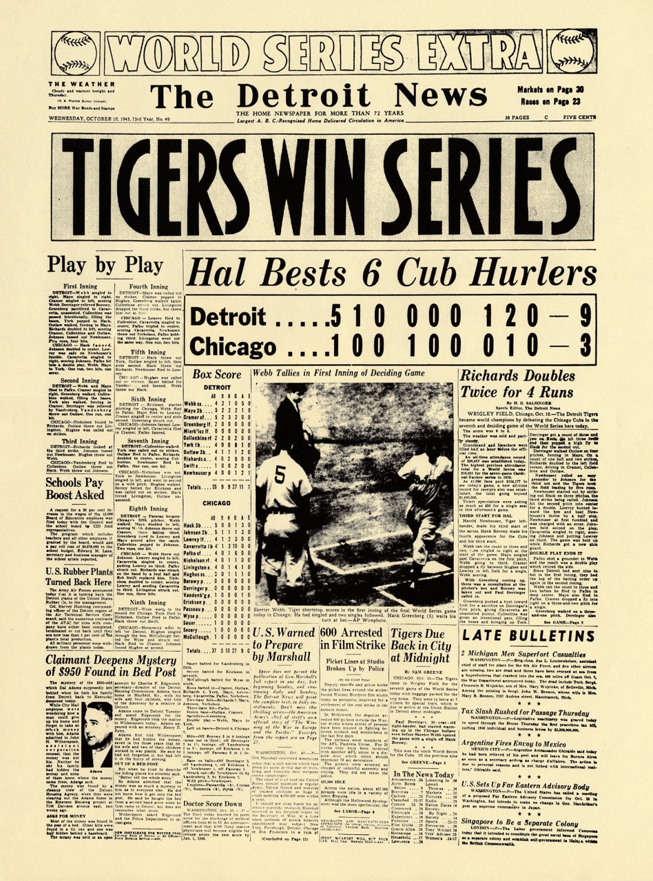 Front Pages- Tigers Win Series
