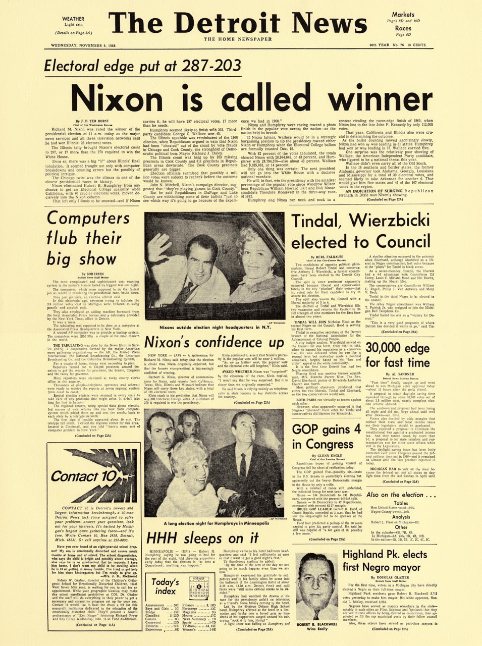 Front Pages- Nixon Is Called A Winner
