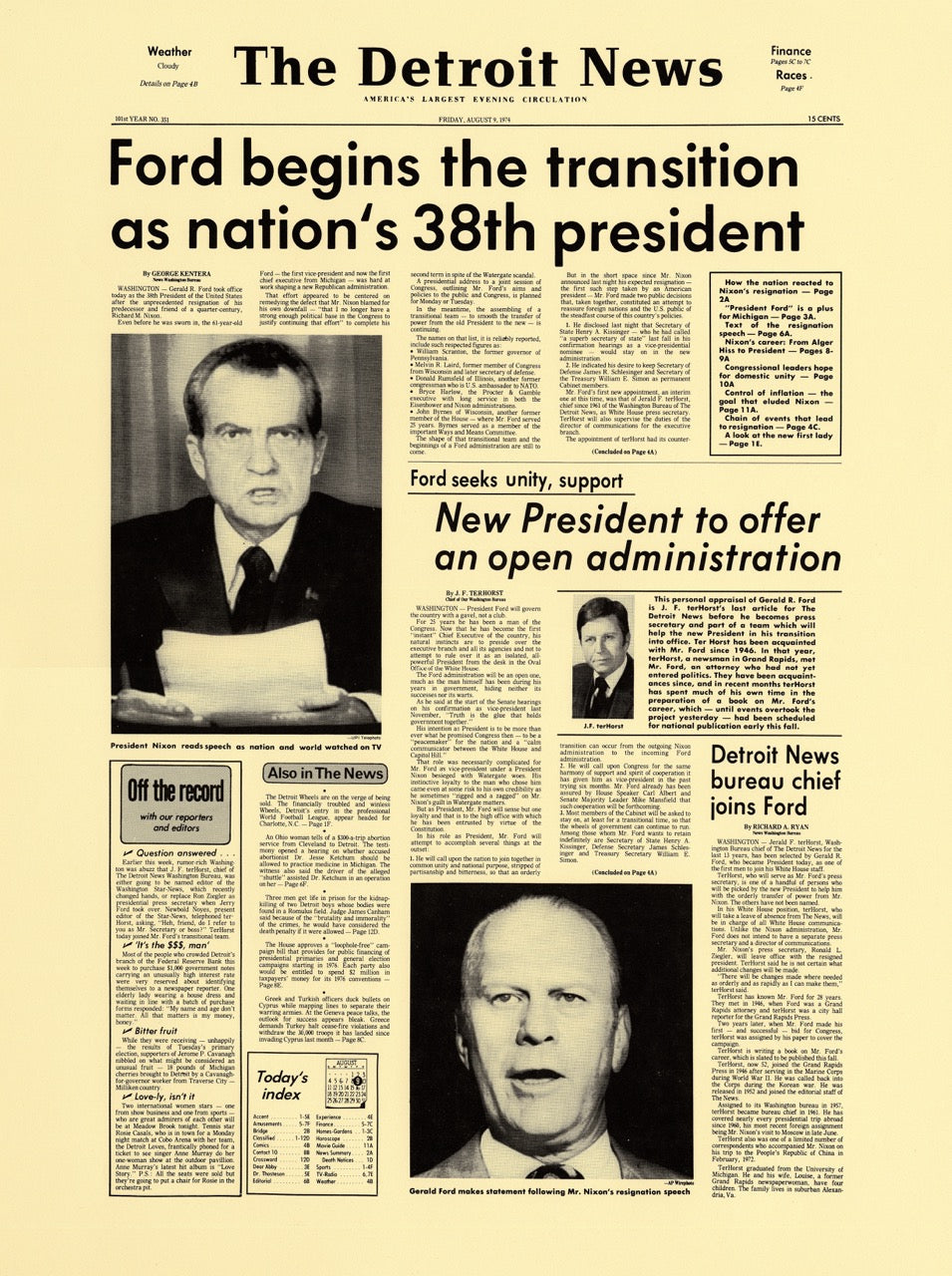 Front Pages- Ford Begins The Transition As Nation's 38th President