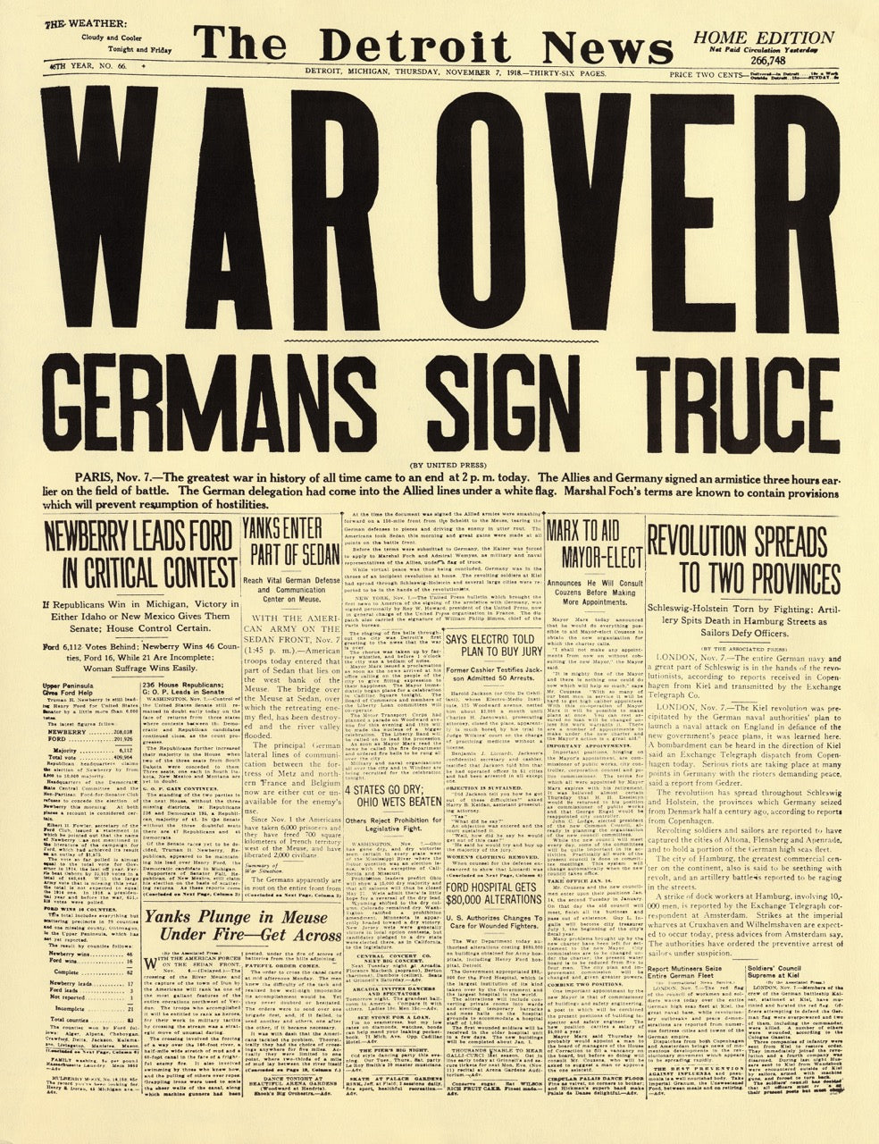 FRONT PAGES- War Over Germans Sign Truce