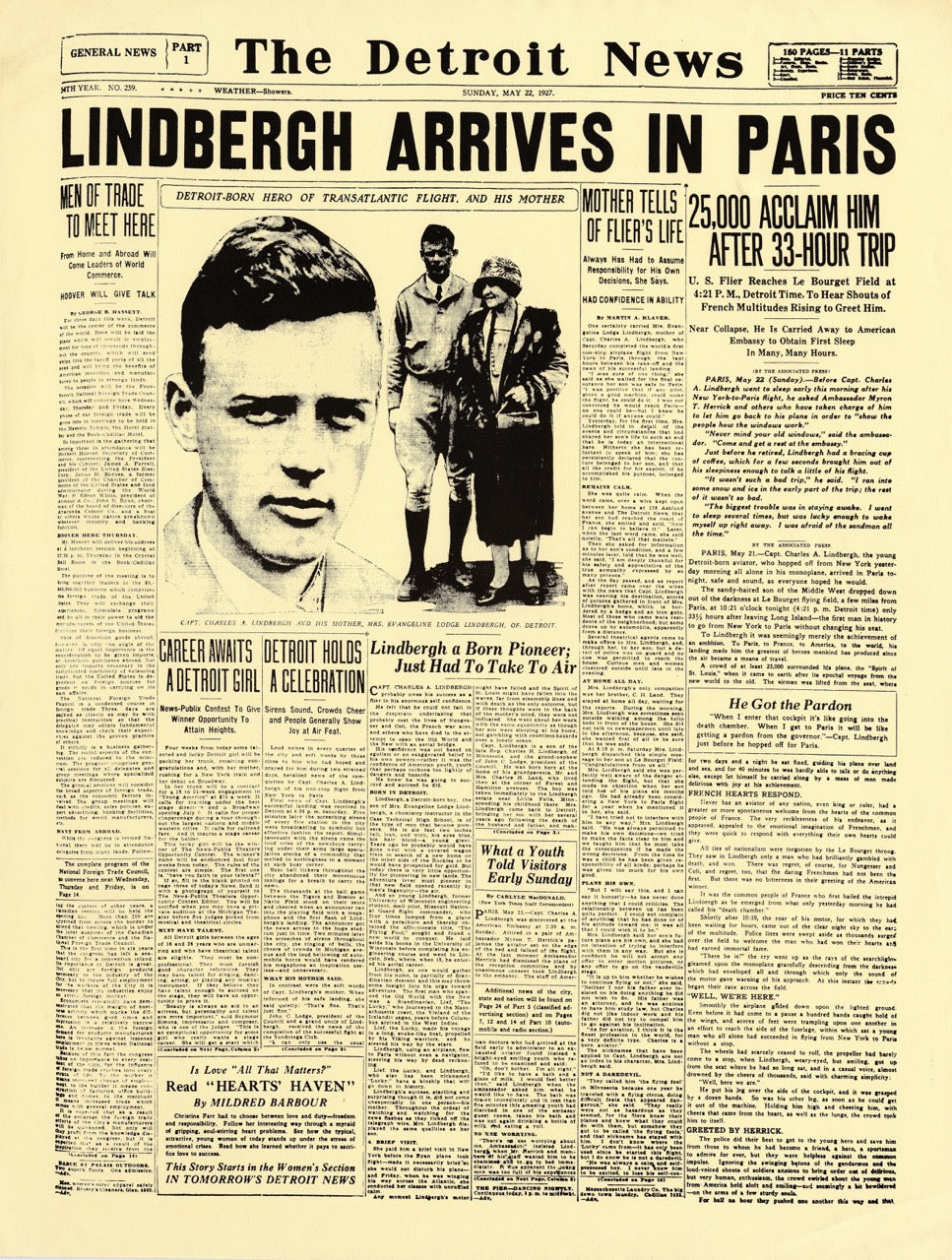 FRONT PAGES- Lindbergh Arrives In Paris