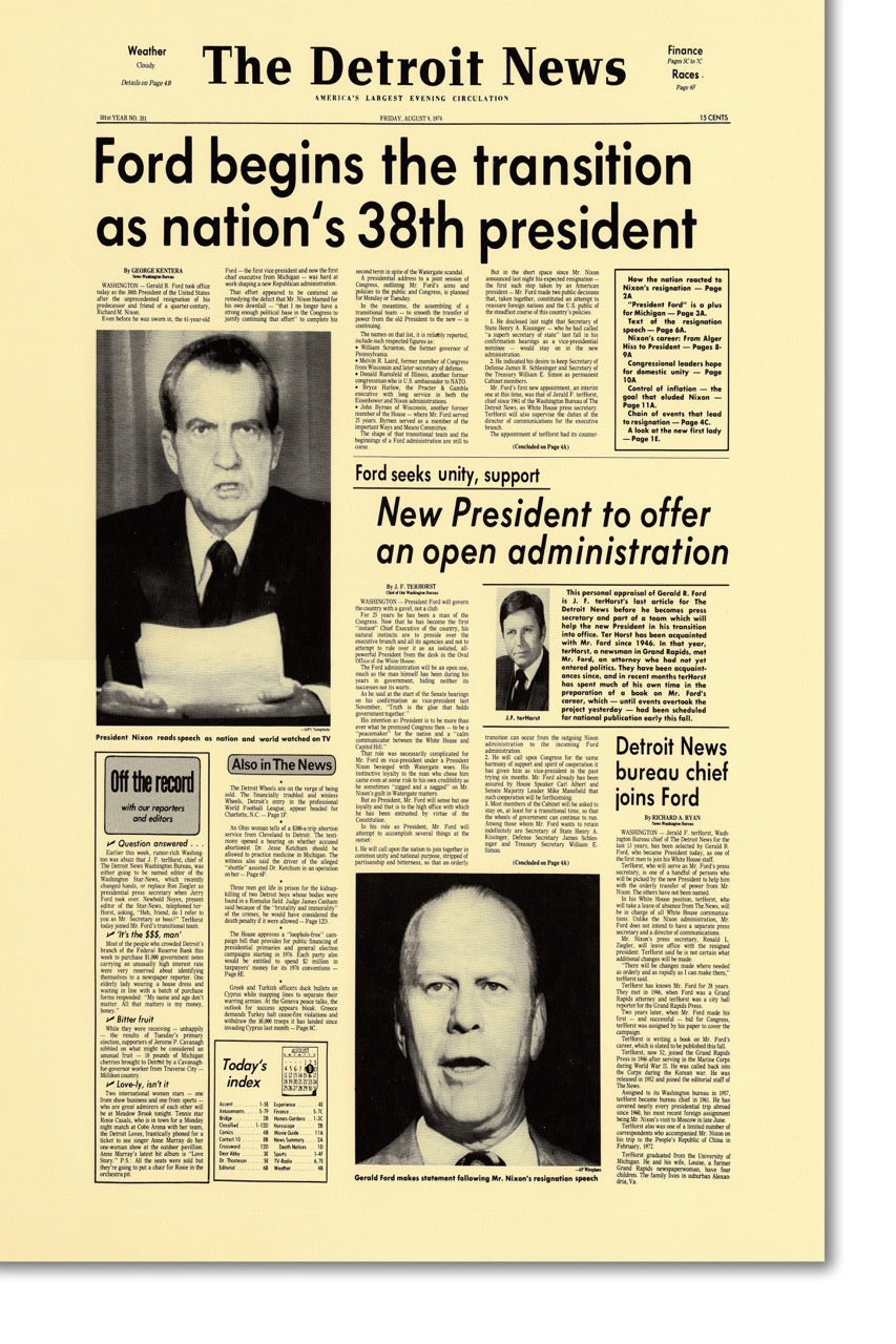 CANVAS Front Pages- Ford Begins The Transition As Nation's 38th President